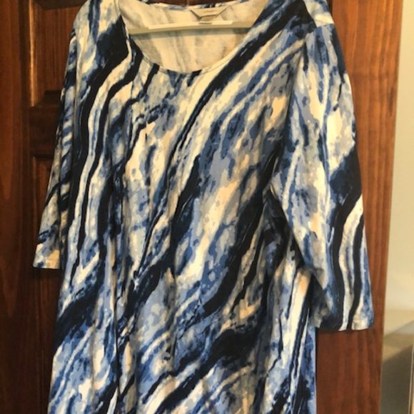 Cj Banks Tunic Top Women's Plus Size 3X 3/4 Sleeve Blue Black Floral